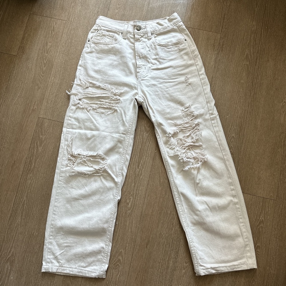 Urban Outfitters BDG Off-White Distressed High-Waisted Pants